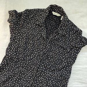 vintage 1990s black floral collared button down dress